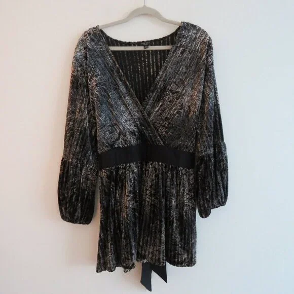 VINTAGE NINE WEST Y2K Velvet Burnout Metallic Babydoll Top Whimsigoth - Size 2X - Picture 2 of 16